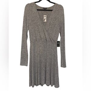 New w/ Tags Express Gray Long-Sleeve Surplice Fit-And-Flare Dress